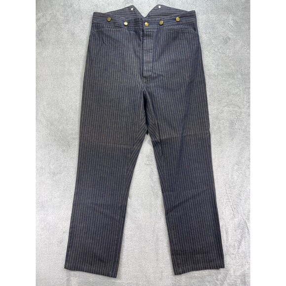 Frontier Classics Longhorn Jeans Men 36 Navy Blue Striped Cotton V Notch Back - Picture 1 of 14